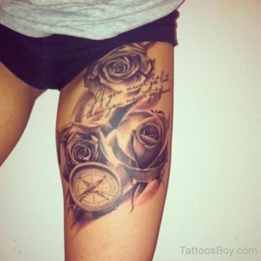 Rose And Compass Tattoo On Thigh-TB1130