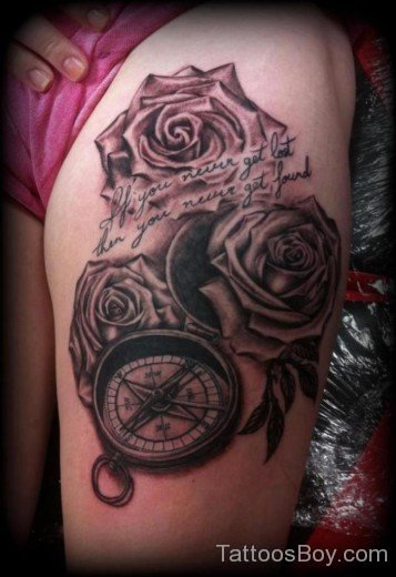 Rose And Compass Tattoo On Thigh-TB12084