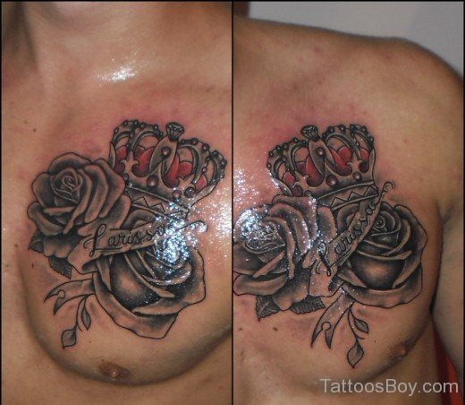 Rose And Crown Tattoo On Chest-TB1132