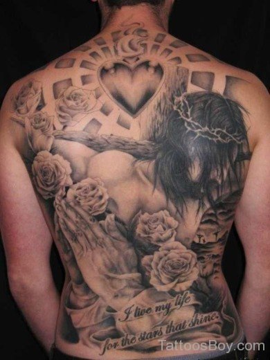Rose And Jesus Tattoo On Back-TB14154