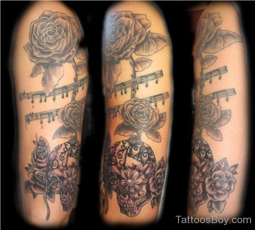 Rose And Music Tattoo Design- TB1093