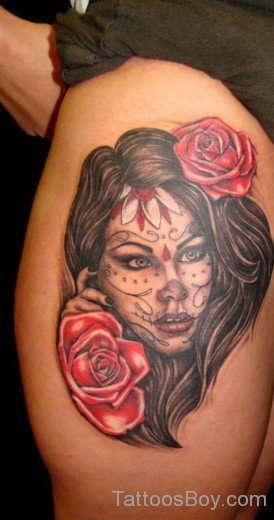 Rose And Skull Tattoo On Thigh-TB1131