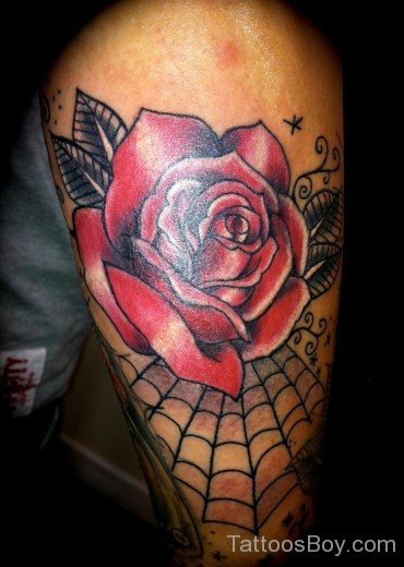 Graceful Rose And Spiderweb Tattoo