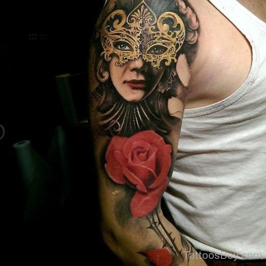 Rose And Venetian Mask Tattoo-TB1081