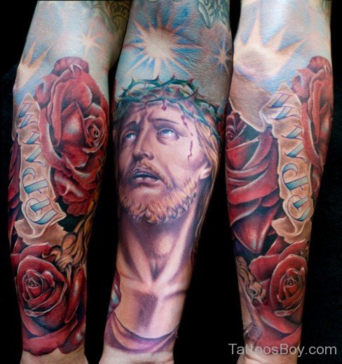 Rose Flowers Jesus Tattoo-TB14156