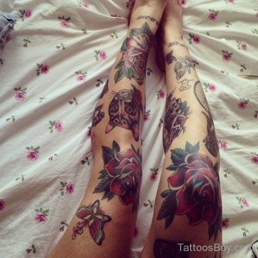 Rose Tattoo On Leg