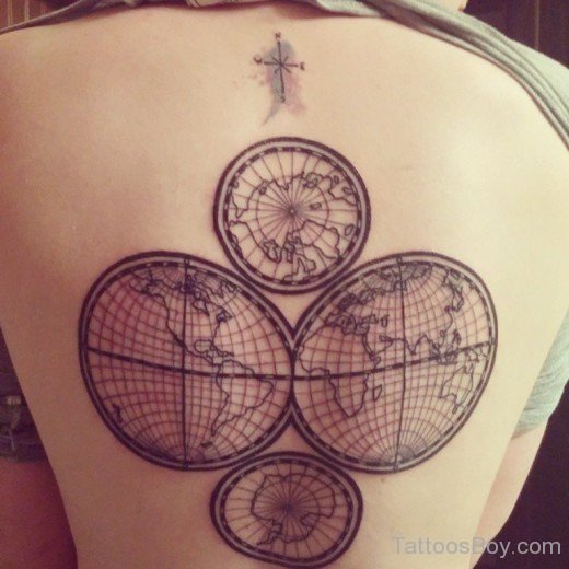 Round Map Tattoo On Back-TB1080