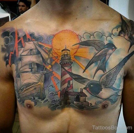 Ship Tattoo On Chest-TB1081