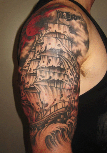 Ship Tattoo On Half Sleeve-TB1082