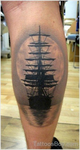 Ship Tattoo On Leg