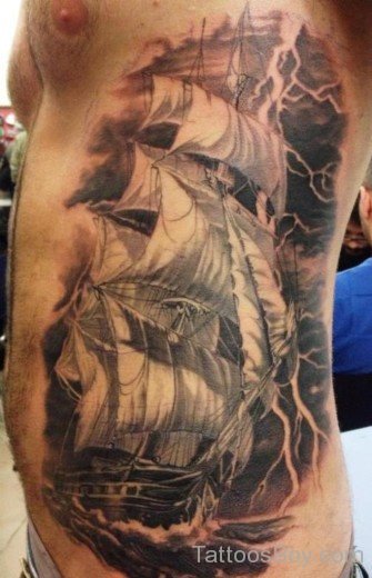 Ship Tattoo On Rib