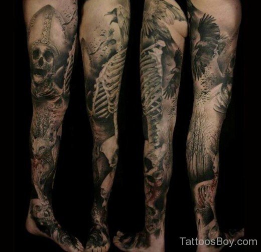Skeleton Tattoo On Full Leg-TB12137