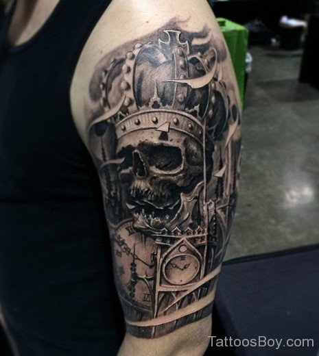 Skull And Crown Tattoo On Half Sleeve-TB1136