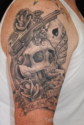 Skull And Gun Tattoo on Shoulder-TB1095