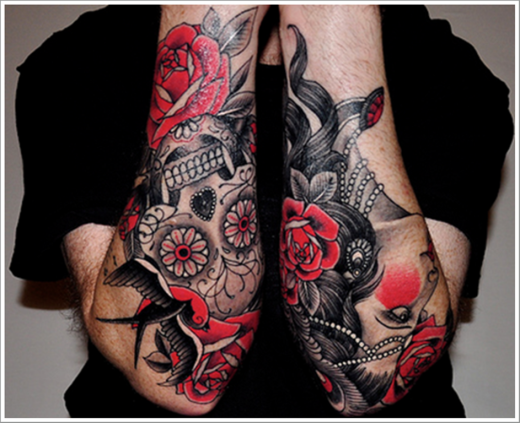 Skull And Rose Tattoo On Arm-TB12135