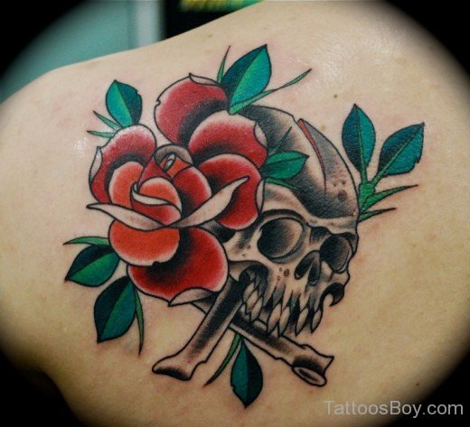 Skull And Rose Tattoo On Back-TB12137