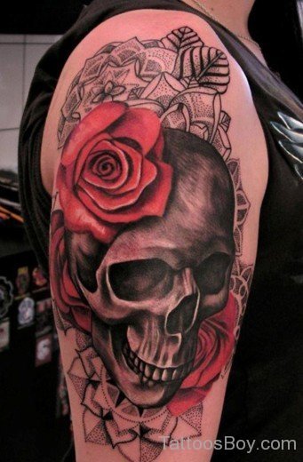 Skull And Rose Tattoo On Half Sleeve-TB12138