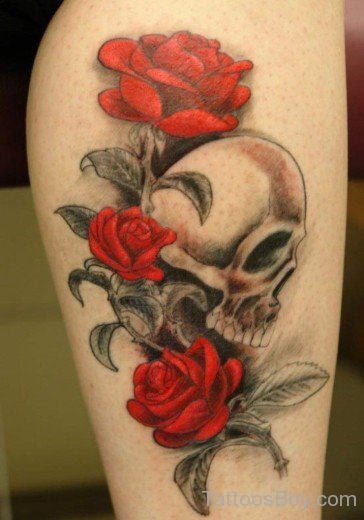Skull And Rose Tattoo On Thigh-TB12139
