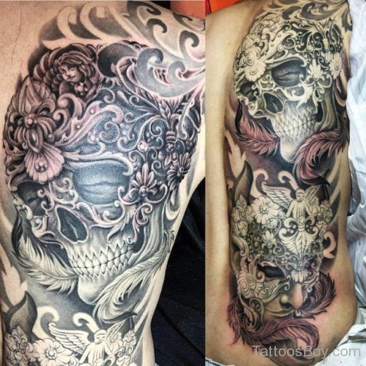 Skull And Venetian Mask Tattoo-TB1084