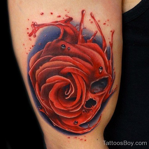 Skull Rose Tattoo On Bicep