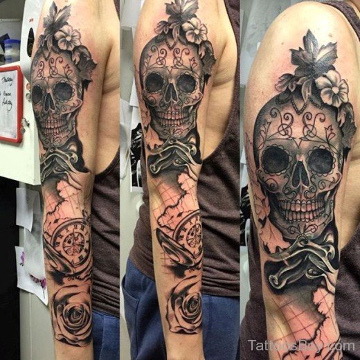 Skull Tattoo On Full Sleeve-TB1086