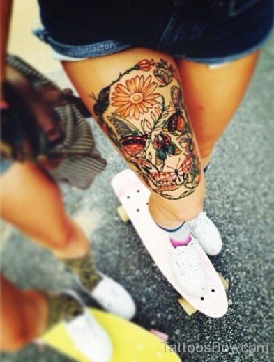 Skull Tattoo On Thigh-TB1187