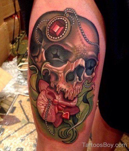 Skull Tattoo On Thigh
