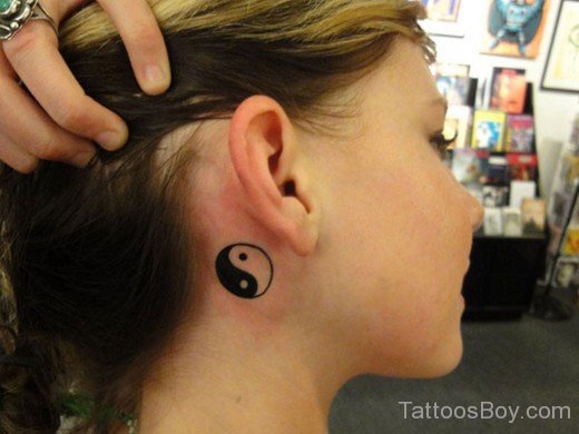 Small Yin Yang Tattoo  On Behind Ear-TB1247