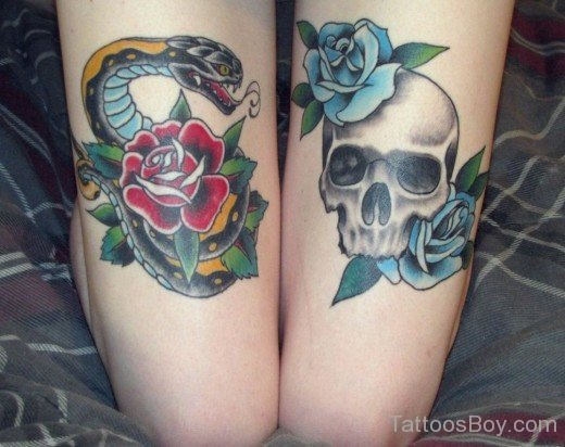 Snake And Skull Tattoo On Thigh-TB1139