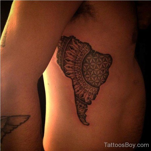 South America Map Tattoo On Rib-TB1119