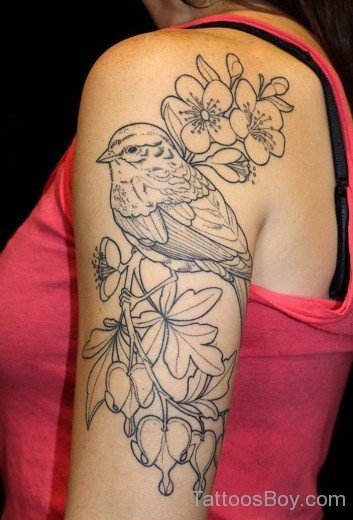 Sparrow And Flower Tattoo Design On Half Sleeve-Tb1082
