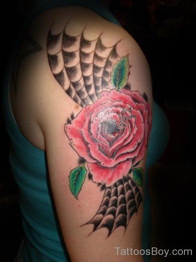 Spiderweb And Rose Flower Tattoo-TB141
