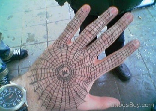 Spiderweb Tattoo On Hand-TB152