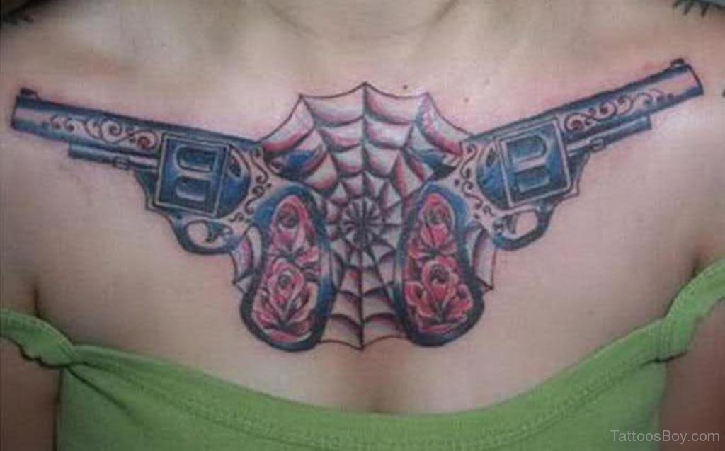 Spiderweb And Gun Tattoo.
