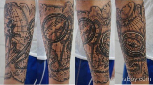 Stylish Compass And Map Tattoo-TB1120
