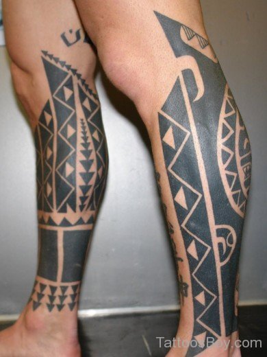 Stylish Tribal Tattoo On Leg-TB12144
