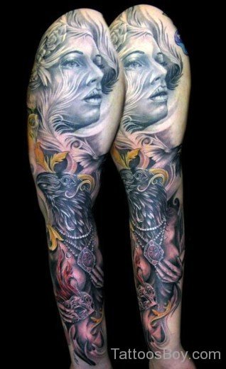 Stylish Venetian Mask Tattoo On Full Sleeve-TB1091