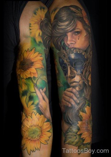 Sunflower And Venetian Mask Tattoo-TB1093