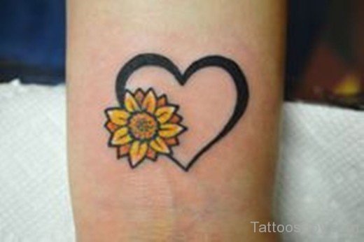 Sunflower And  Heart Tattoo On  Wrist-TB1268