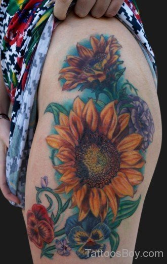 Sunflower Tattoo On Thigh-TB1285