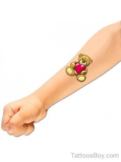 Teddy Bear And Heart Tattoo On Arm-TB1101