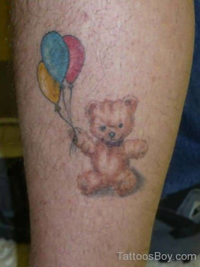 Teddy Bear With Balloons Tattoo On Leg-TB144