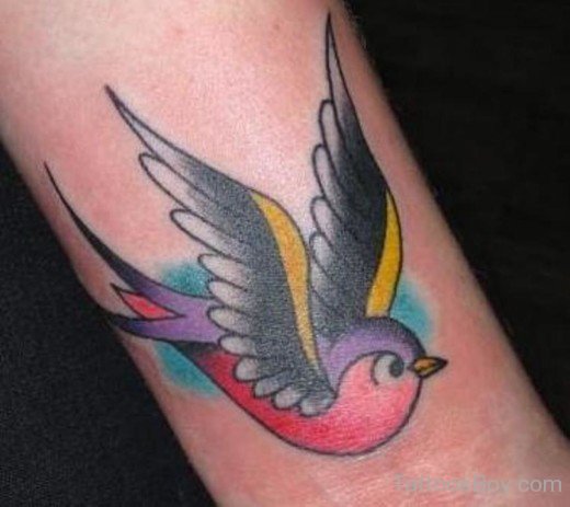 Traditional Colored Sparrow Tattoo On Arm-Tb1112