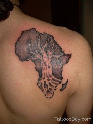 Tree And Map Tattoo On Back-TB163