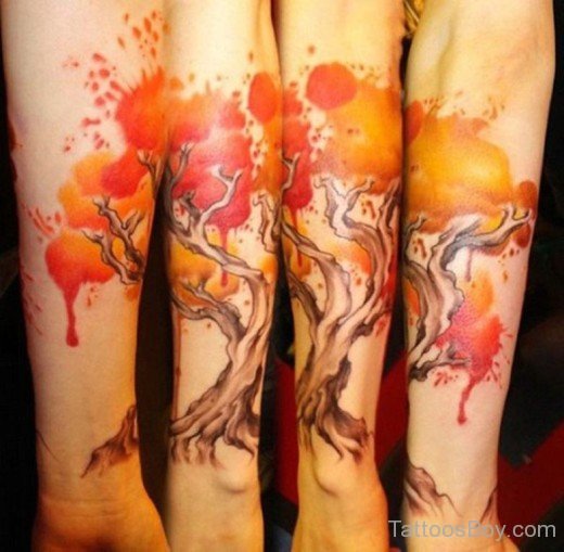 Watercolor Tree Tattoo Design-TB1183
