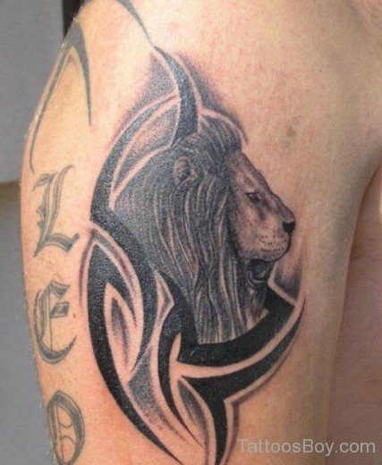 Tribal And Lion Head Tattoo On Shoulder-TB1107