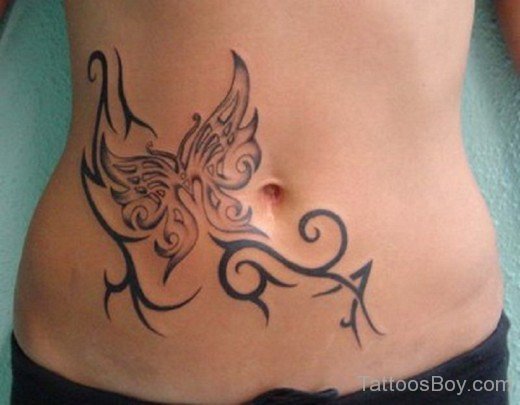 Tribal Butterfly Maori Tribal Tattoo On Stomach-TB1184