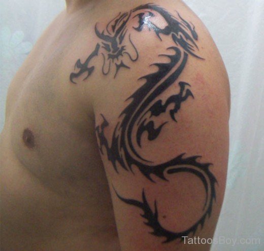 Tribal Dragon Tattoo On Shoulder-TB1429