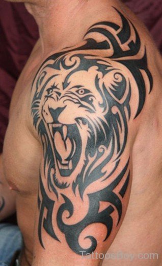 Tribal Lion Head Tattoo On Half Sleeve-TB1109