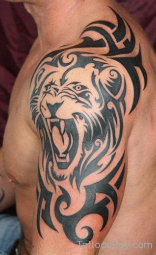 Tribal Lion Tattoo On Half Sleeve-TB1140